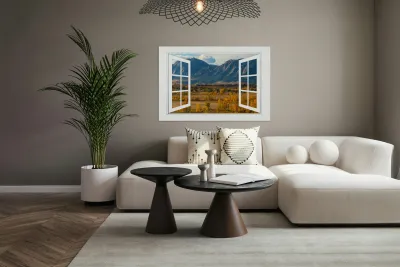 Boulder Flatirons Autumn White Open Window View Reproduction