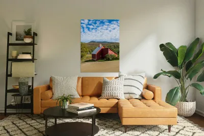 Grandview Farm barn with fall colors in Vermont Reproduction