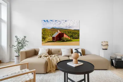 Grandview Farm barn with fall colors in Vermont Reproduction