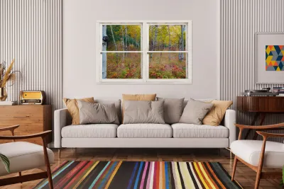 Autumn Forest Delight Rustic Window View Reproduction