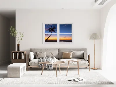 Tropical Paradise Colorful Sunset Whitewash W Reproduction