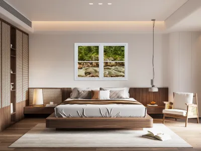 Mountain Stream Whitewash  Window View Reproduction