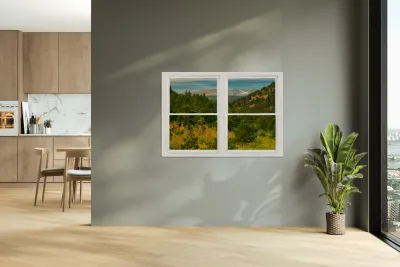 Rocky Mountain Whitewash Picture Window View Reproduction