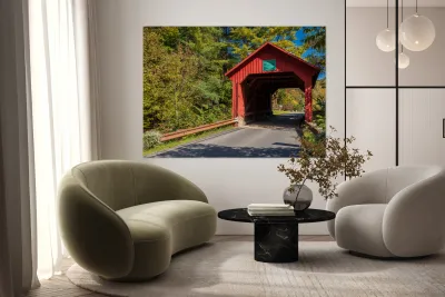 Lower covered bridge in Northfield Falls Vermont Reproduction