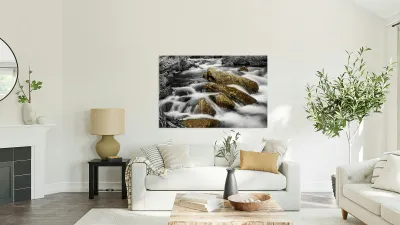 Cascading Water and Rocky Mountain Rocks BWSC Reproduction