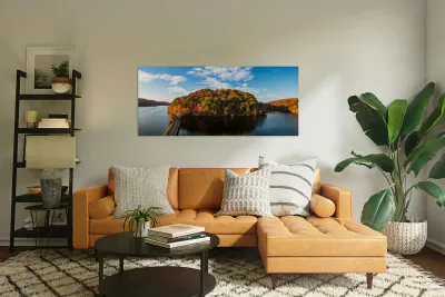 Perfect reflection of fall leaves in Cheat Lake Reproduction