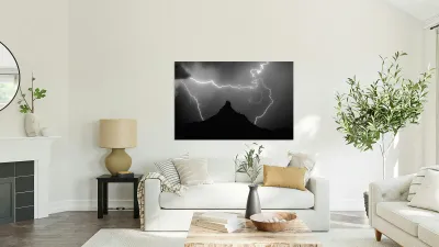 Pinnacle Peak Surrounded by Lightning Bolts Reproduction