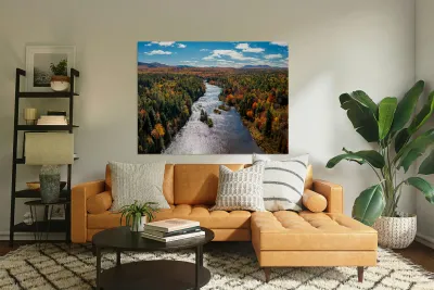 Saranac river flows through multi-colored fall landscape in Adir Reproduction
