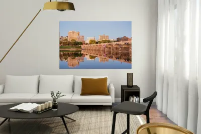 Reflections of Market Street bridge in the Susquehanna river Reproduction