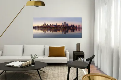 Sunset over city skyline Chicago from Observatory Reproduction