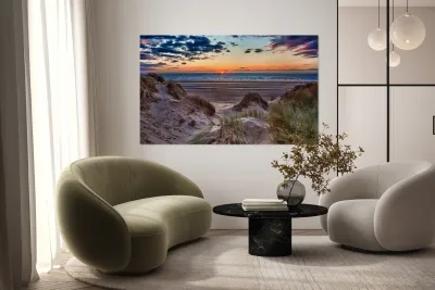 Sunset over Formby Beach through dunes Reproduction