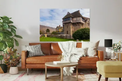 Stokesay Castle in Shropshire surrounded by hedge Reproduction