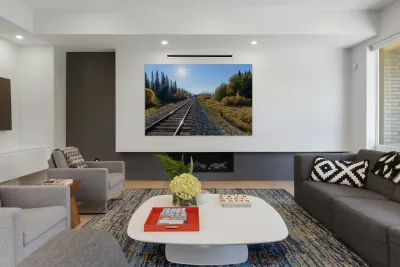 Banff train tracks with sun mountains 3 Reproduction