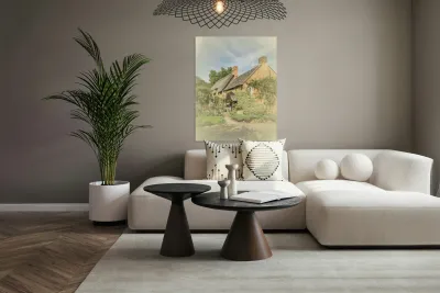 Faded cotswold stone house in Ilmington Reproduction