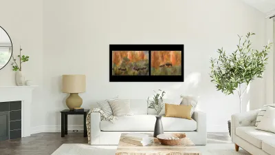 Bison Herd Diptych Reproduction
