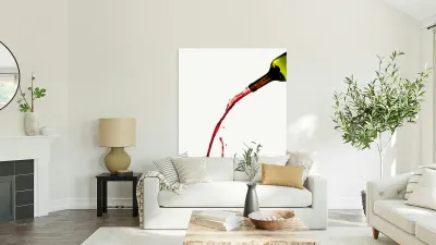 Wine pouring from bottle into glass Reproduction