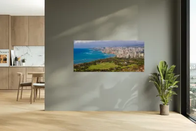 Panorama of sea front at Waikiki Reproduction