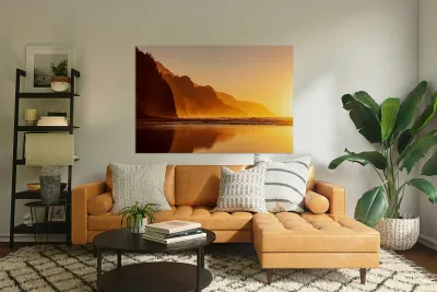 Misty sunset on Na Pali coastline Reproduction