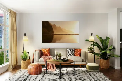 Misty sunset on Na Pali coastline Reproduction