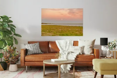 Isle De Madeleine moonrise at sunset Reproduction