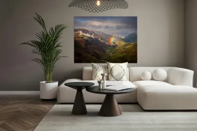 Dramatic rainbow over Waimea Canyon Reproduction