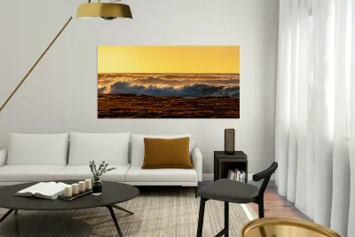 Setting sun lights crashing waves Reproduction