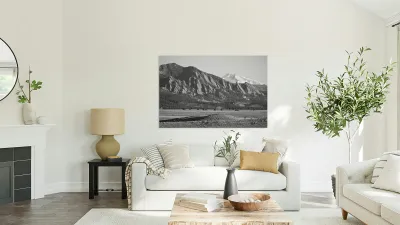 Colorado Rocky Mountains Flatirons Snow Covered Longs Peak BW Reproduction