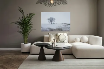 Lone Tree in Winter Fog Reproduction