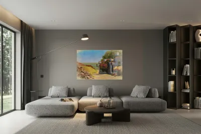 Oil painting of cobbled street in Colonia del Sacramento Reproduction