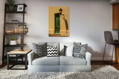 Oil painting of green door in Colonia del Sacramento Reproduction