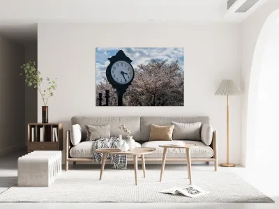 Old fashioned clock by the bike walking trail over Deckers Creek Reproduction