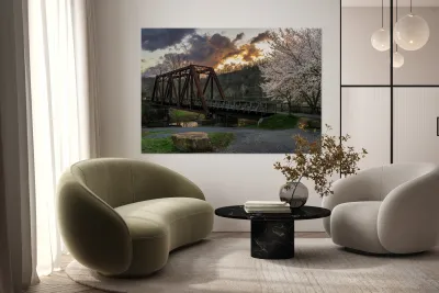 Steel girder bridge carries the bike walking trail over Deckers  Reproduction