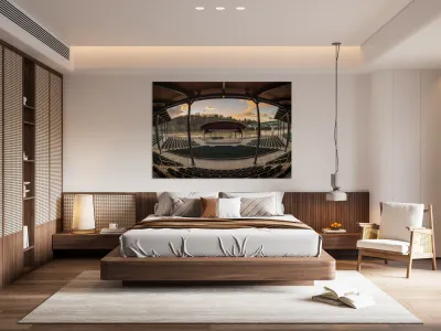 Fisheye lens view of Ruby Amphitheater in Morgantown WV Reproduction