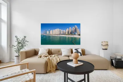 Skyline of hotels in JBR Beach above the sand and oceanfront Reproduction
