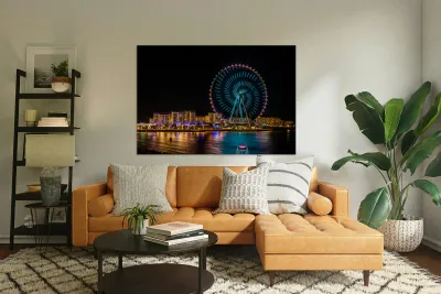 Light show on Ain Dubai observation wheel at sunset Reproduction