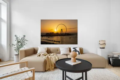 Sunset behind Ain Dubai observation wheel on Bluewaters Island Reproduction