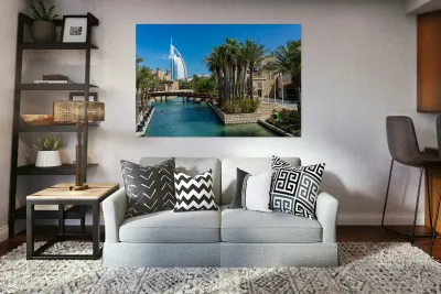 View of waterways around Souk Madinat Jumeirah in Dubai Reproduction