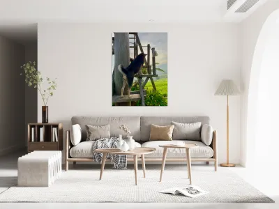 Dog Watching the Sunset Reproduction