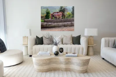 Dog Standing on Wood Reproduction