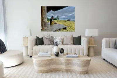Boy Looking Over the Rice Field Reproduction