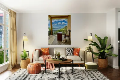 Cat Eating with a View Reproduction