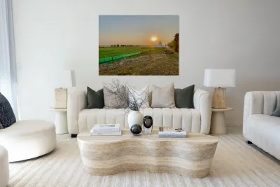 Sunset Over the Field by the Temple Reproduction