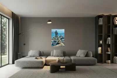 Inukshuk in Front of the Lake Reproduction