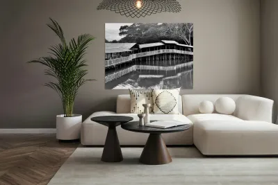 BW Covered Bridge Reflections Reproduction