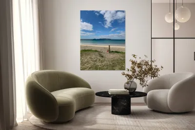 Boy Walking Down to the Beach Reproduction