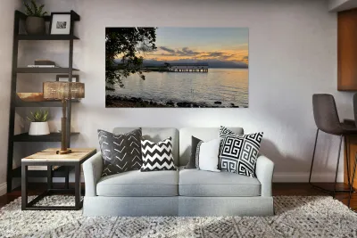 Long Building on Water during Sunset Reproduction