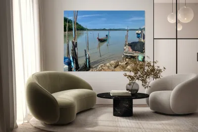 Fisherman s Boat on the Water Reproduction