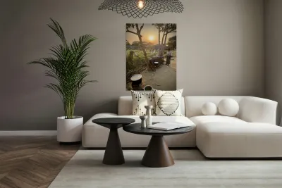 Cooking outside in Myanmar at Sunset Reproduction