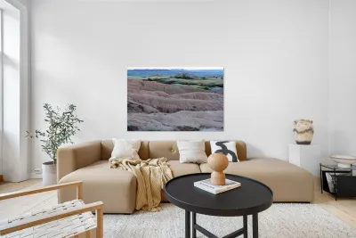 Contrasting Textures - Cracked Badlands and Colorful Grasslands Reproduction