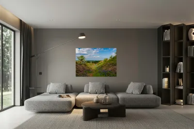 Bluebells by the path on Old Oswestry hill fort in Shropshire Reproduction